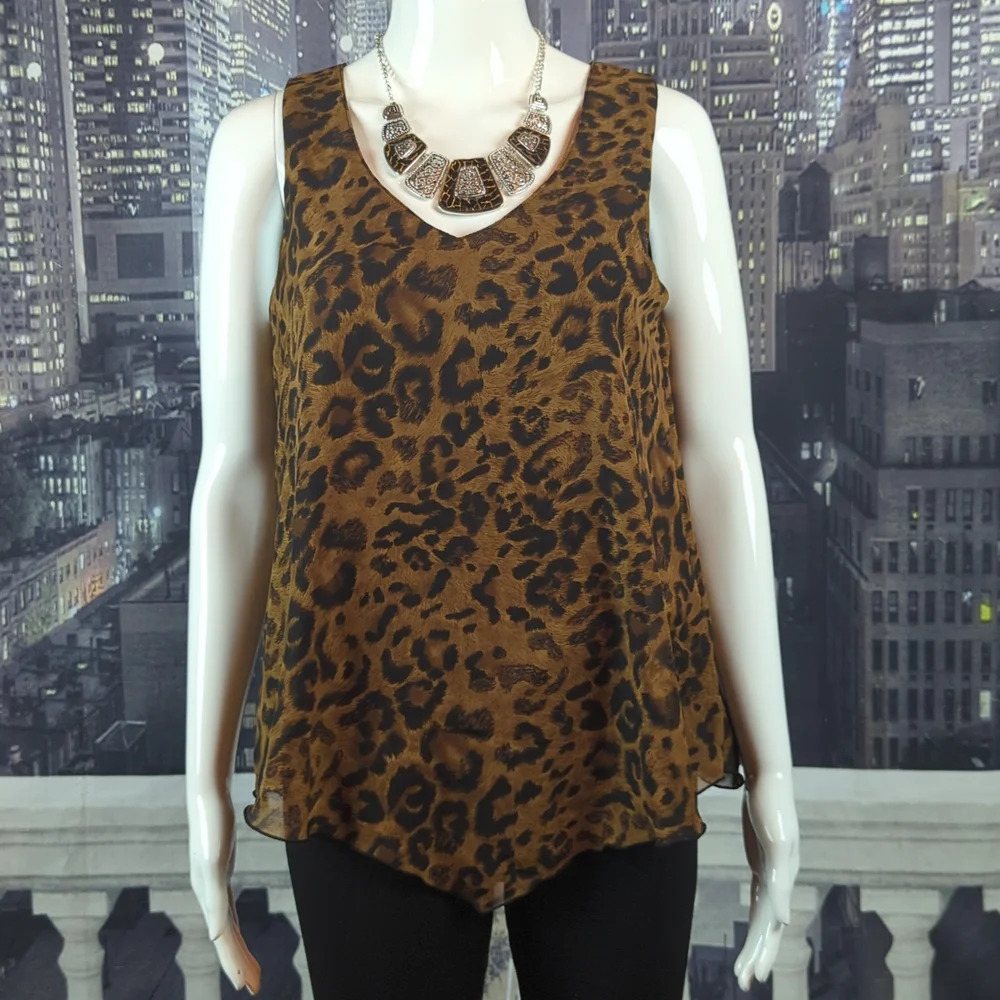 Western Connection sz PM Lined Sleeveless Leopard Print Asymmetrical Tank Top
